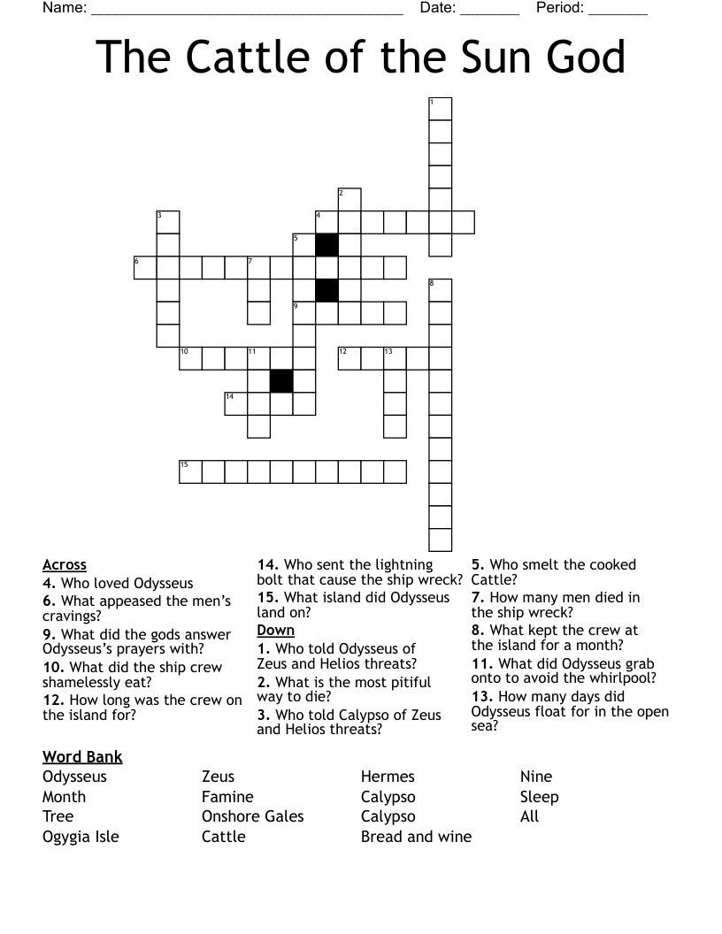 The Cattle of the Sun God Crossword