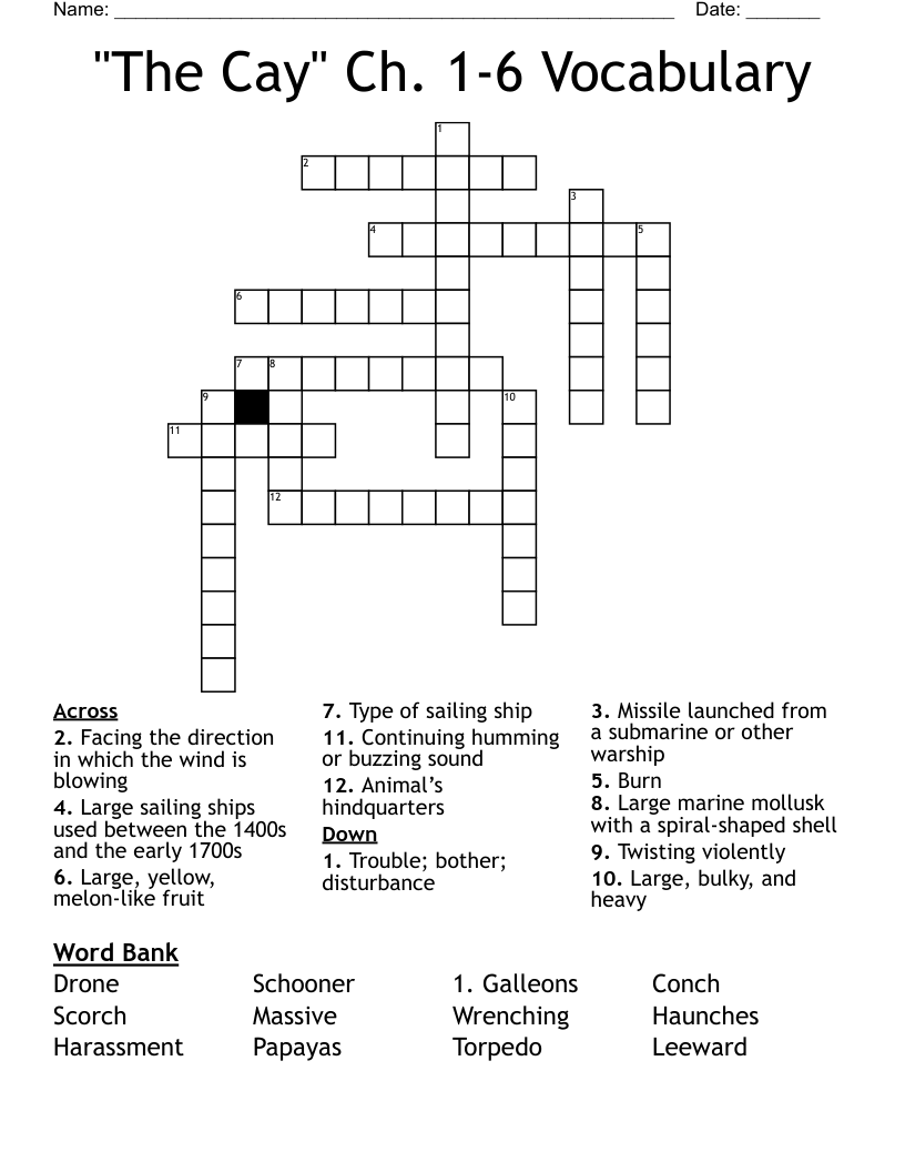 "The Cay" Ch. 1-6 Vocabulary Crossword