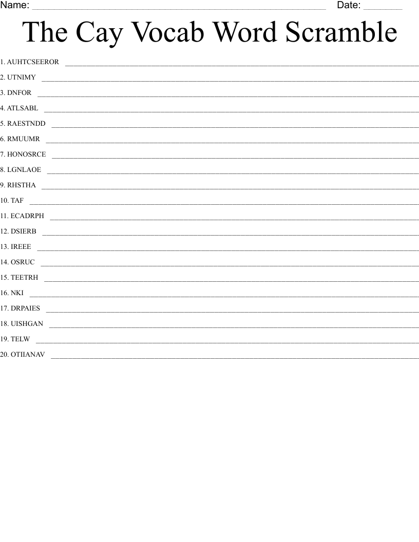 The Cay Vocab Word Scramble