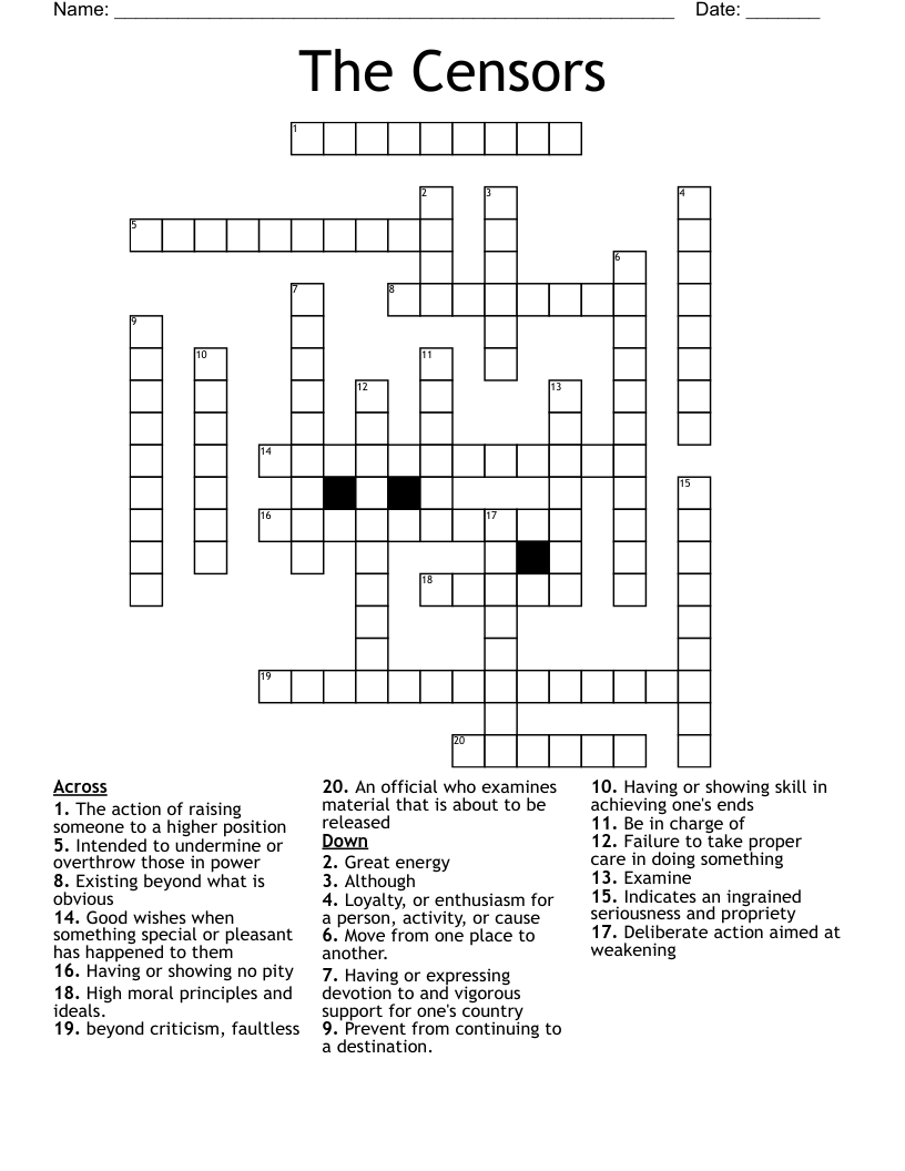 The Censors Crossword