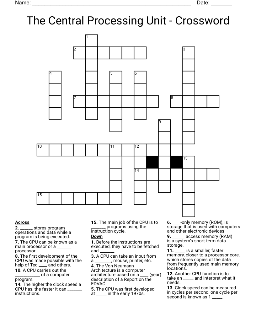 The Central Processing Unit - Crossword