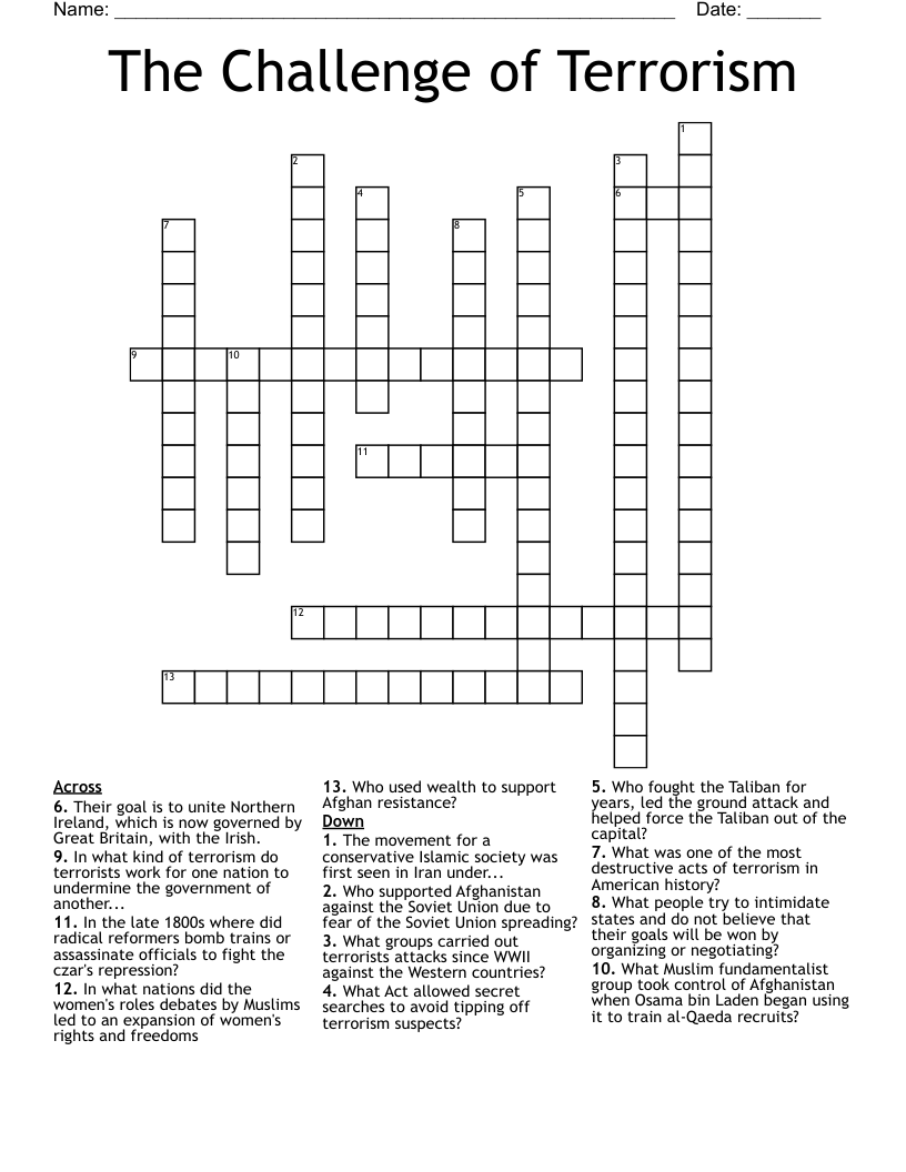 The Challenge of Terrorism Crossword