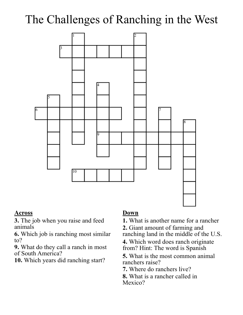 The Challenges of Ranching in the West Crossword