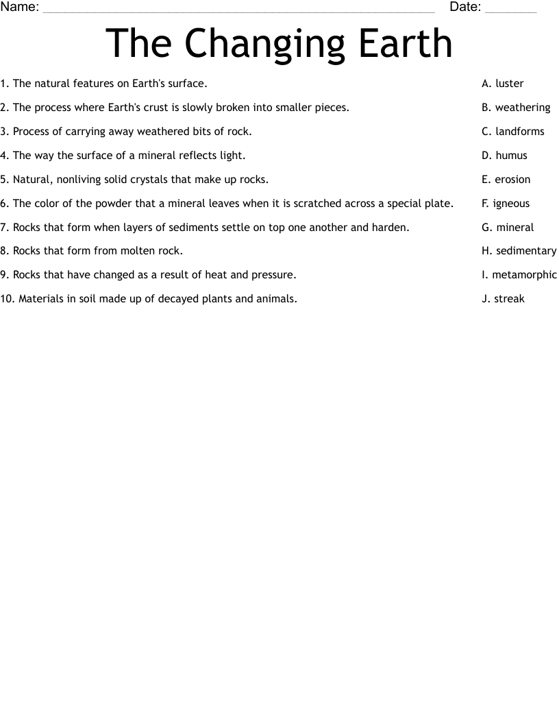The Changing Earth Worksheet