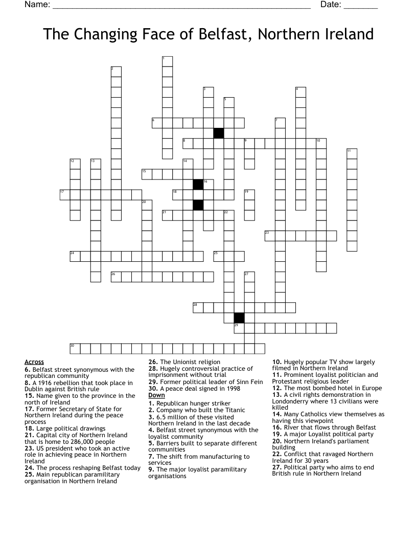 The Changing Face of Belfast, Northern Ireland Crossword