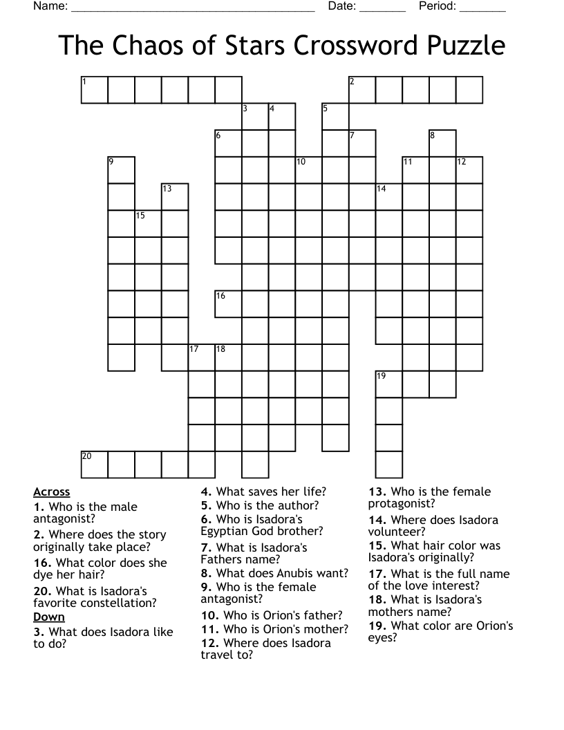 The Chaos of Stars Crossword Puzzle