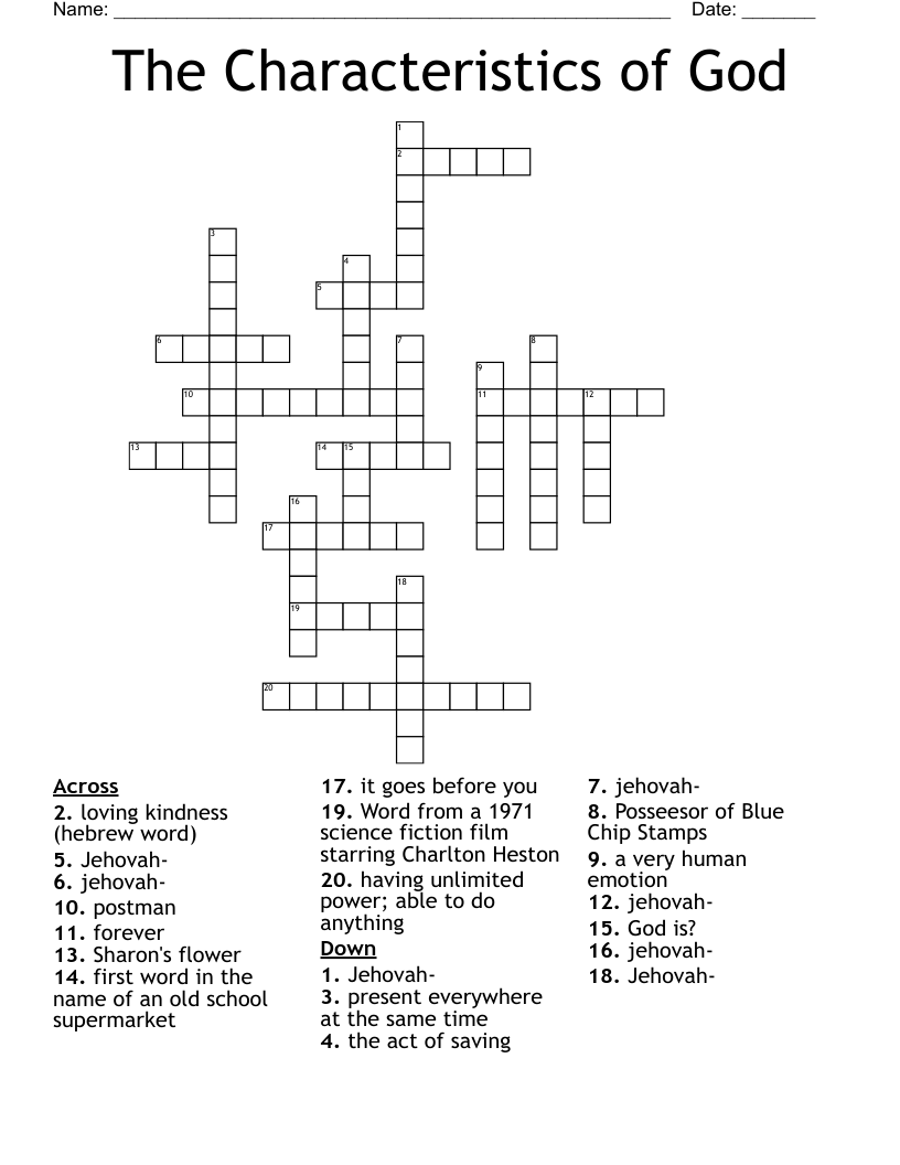 The Characteristics of God Crossword
