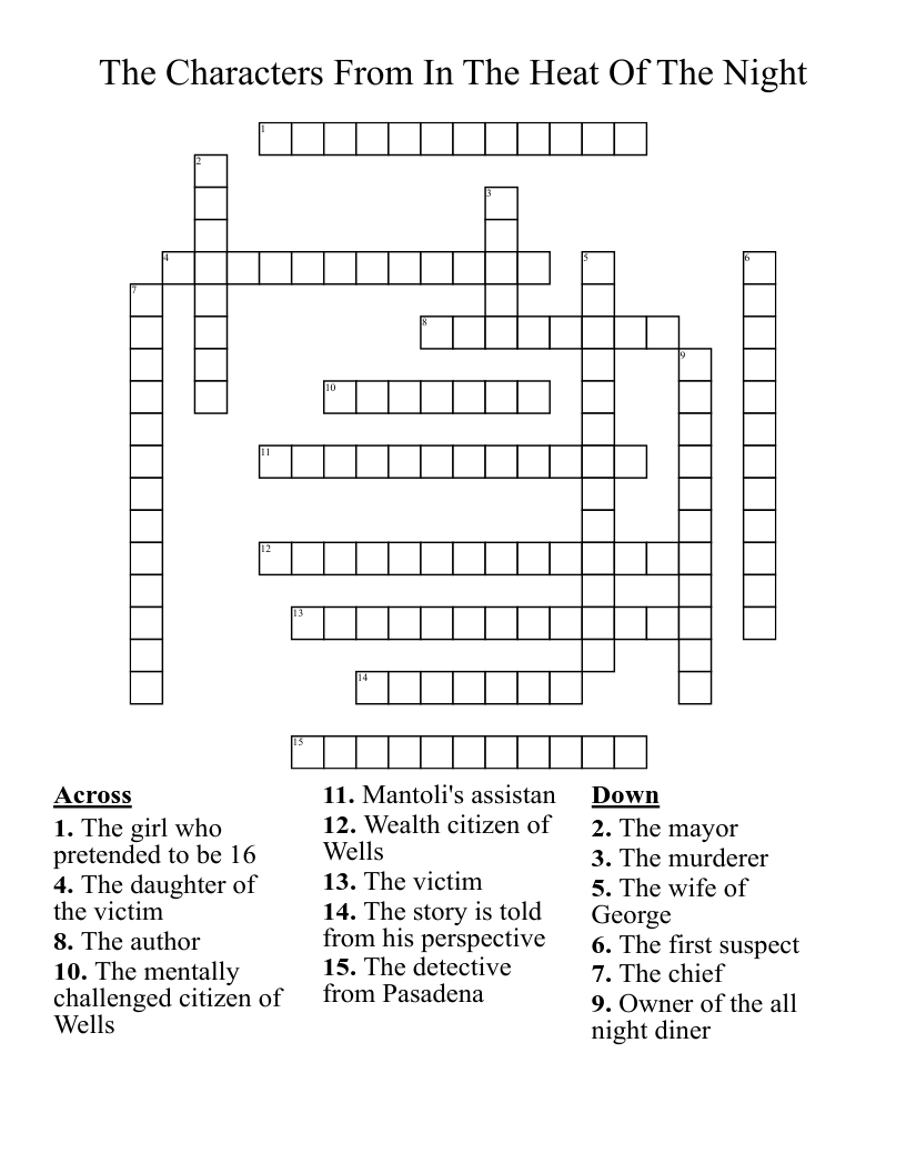 The Characters From In The Heat Of The Night  Crossword