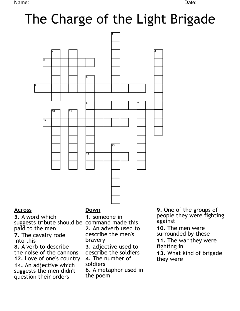 The Charge of the Light Brigade Crossword