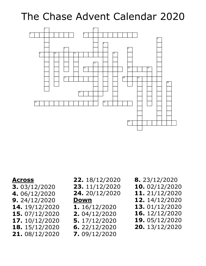 The Chase Advent Calendar 2020 Crossword