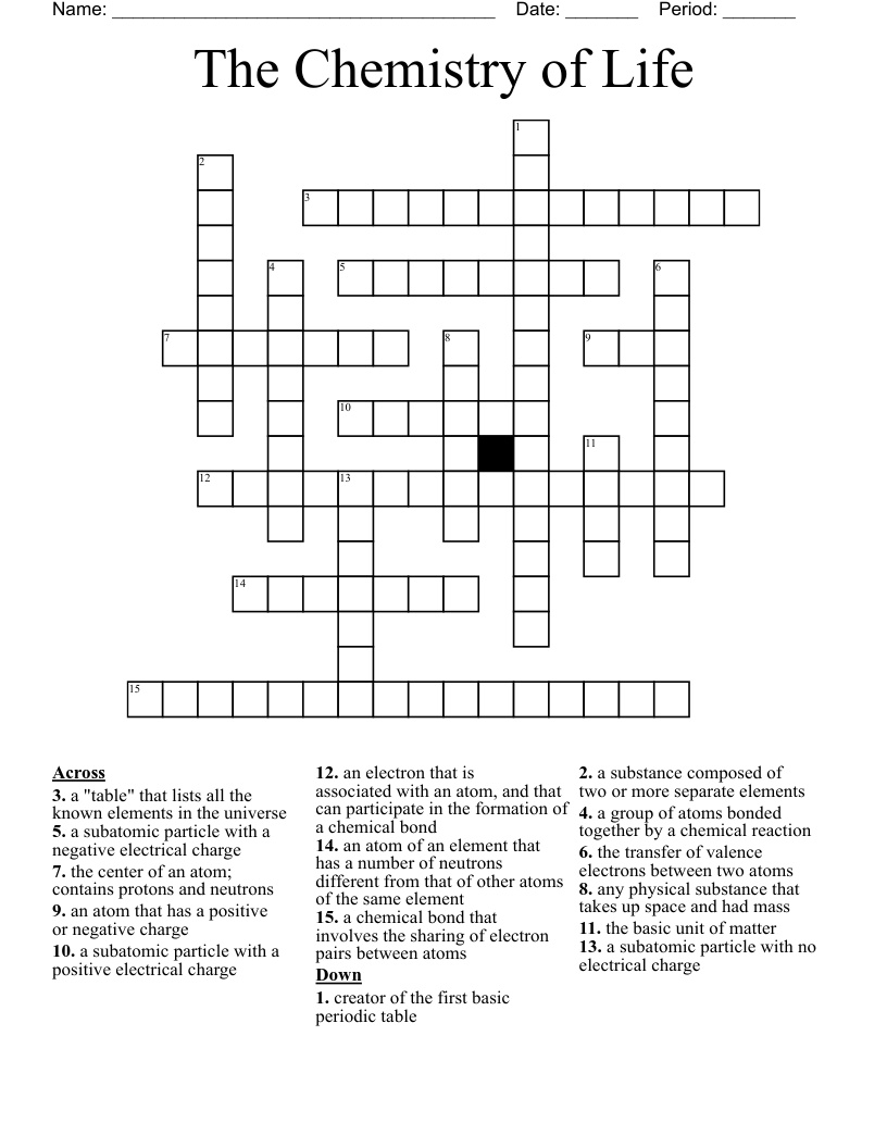 The Chemistry of Life Crossword