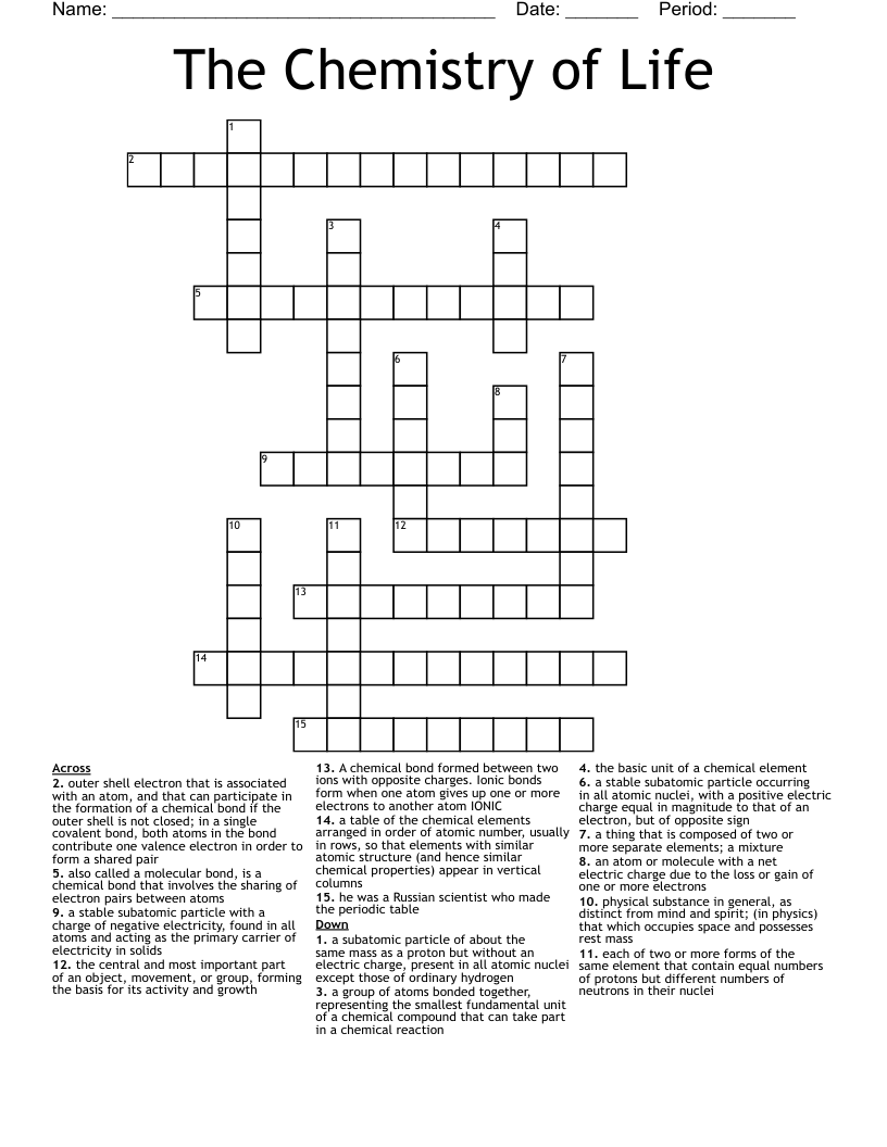 The Chemistry of Life Crossword