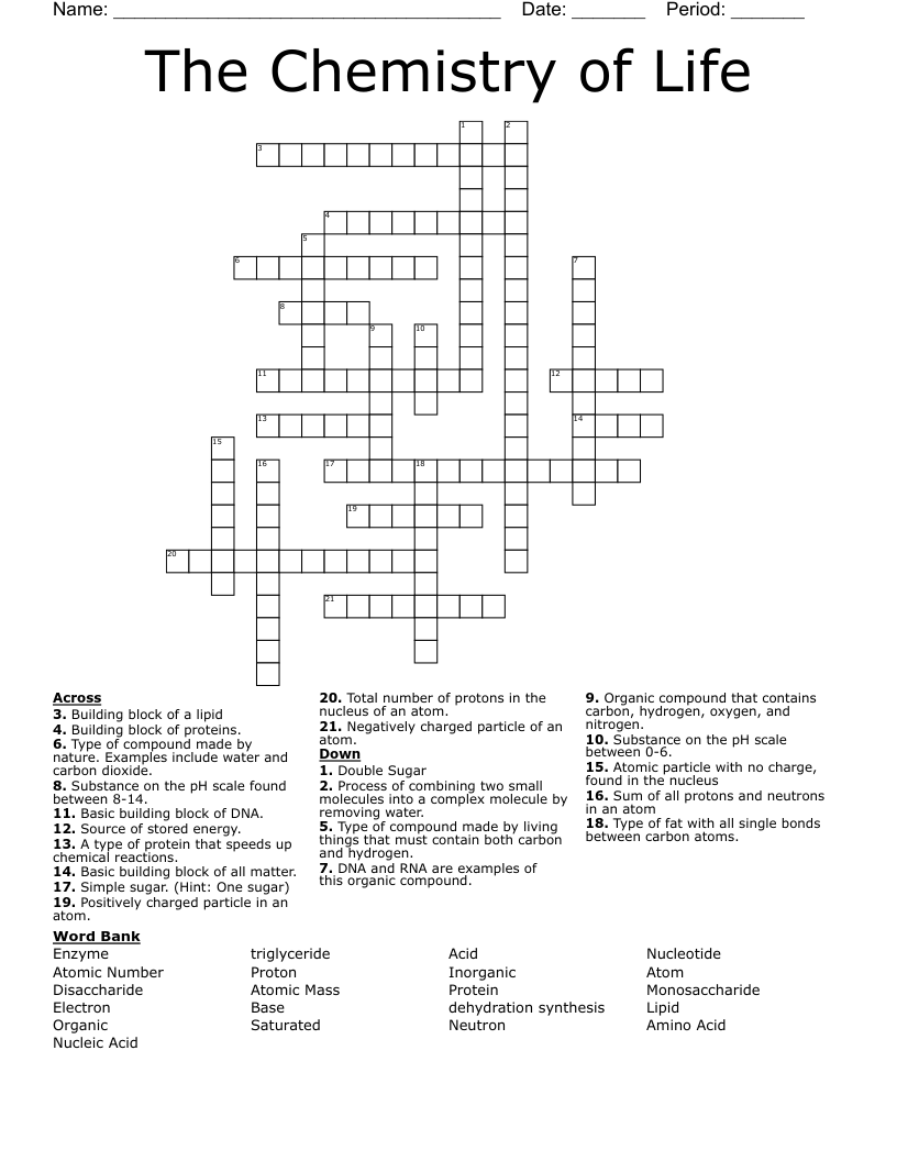 The Chemistry of Life Crossword