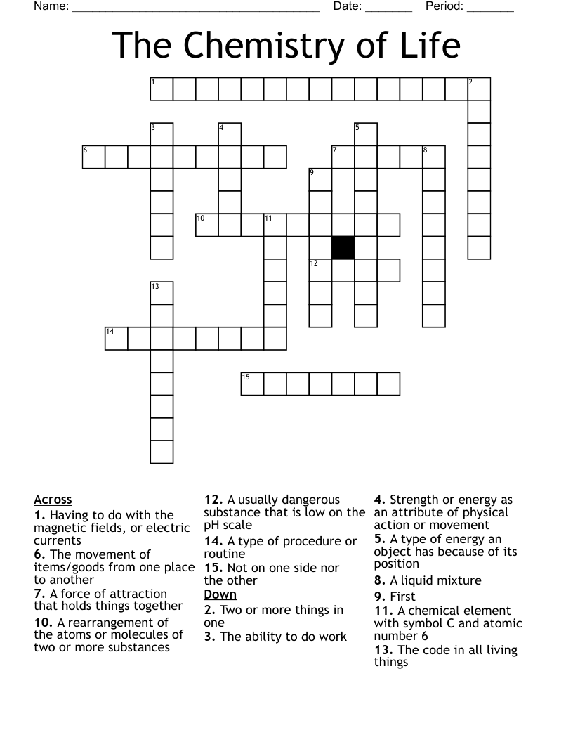 The Chemistry of Life Crossword