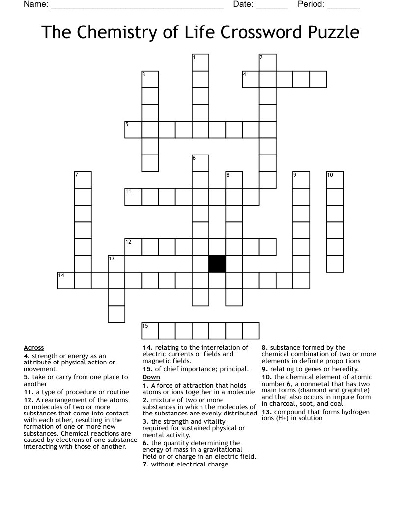 The Chemistry of Life Crossword Puzzle