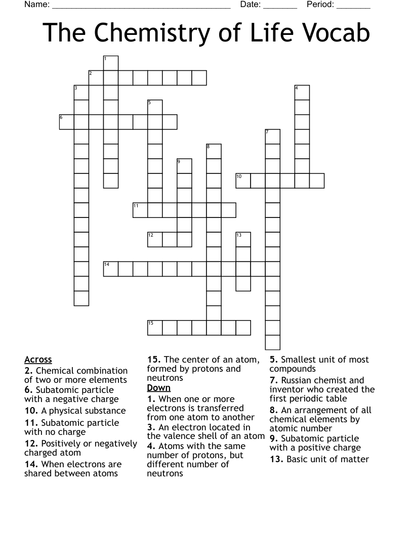 The Chemistry of Life Vocab Crossword