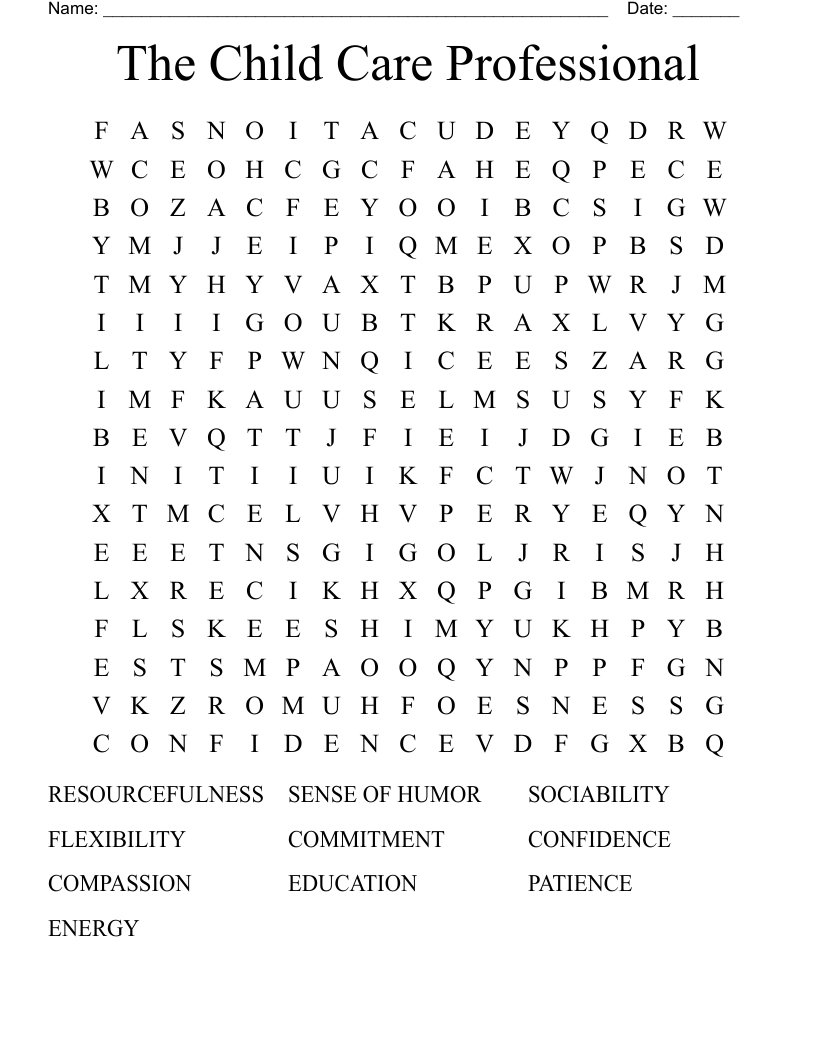 The Child Care Professional Word Search