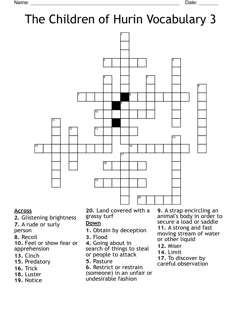 The Children of Hurin Vocabulary 3 Crossword