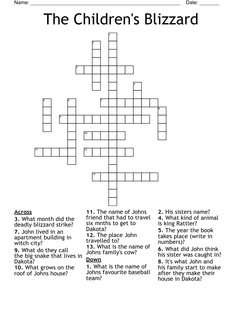 The Children's Blizzard Crossword