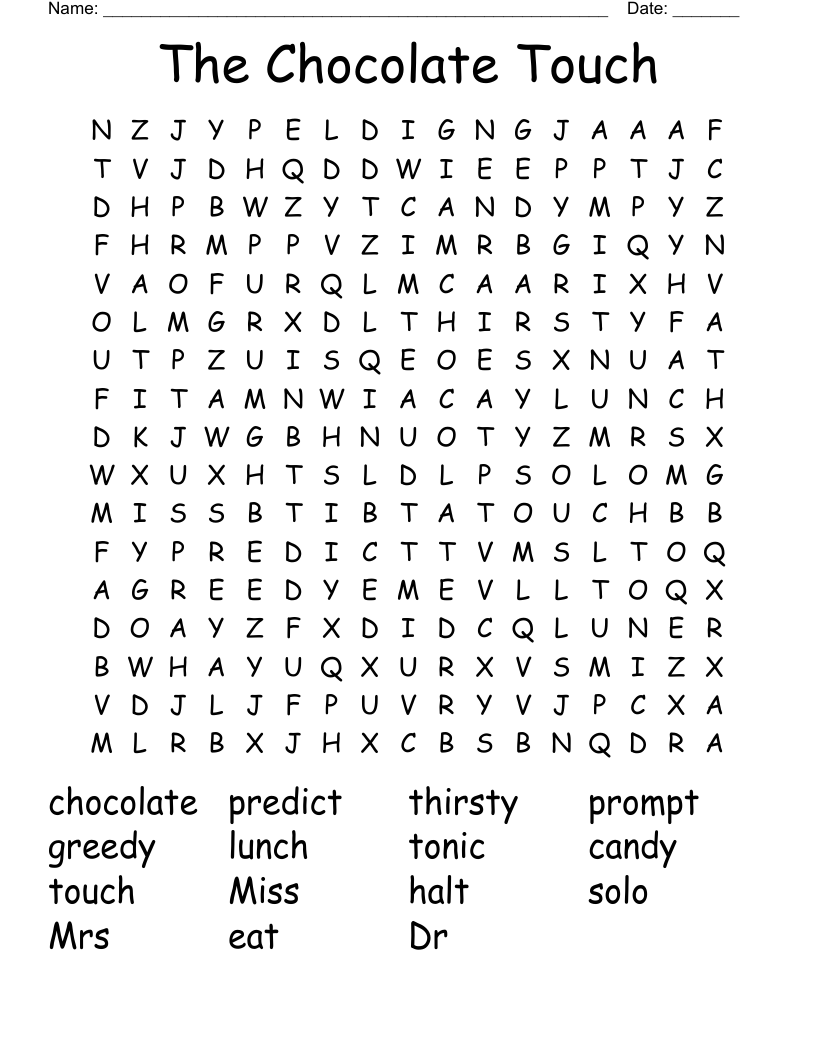 The Chocolate Touch Word Search