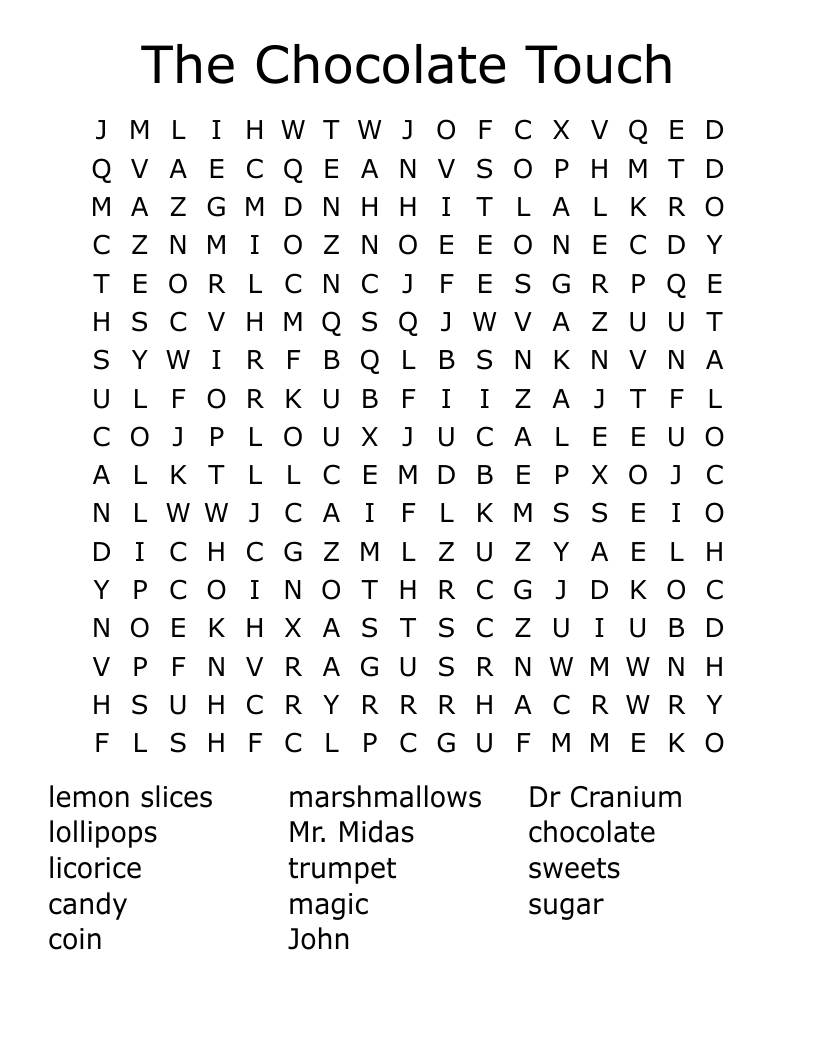 The Chocolate Touch Word Search