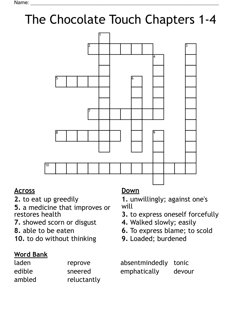 The Chocolate Touch Chapters 1-4 Crossword