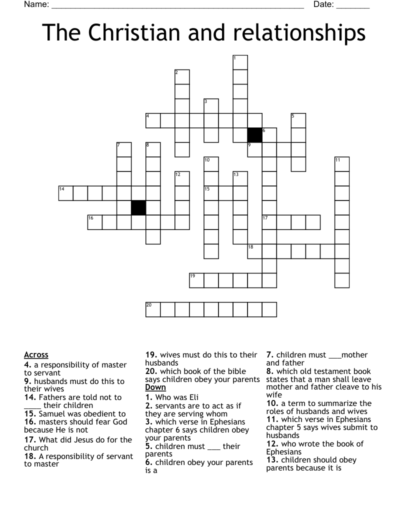 The Christian and relationships Crossword