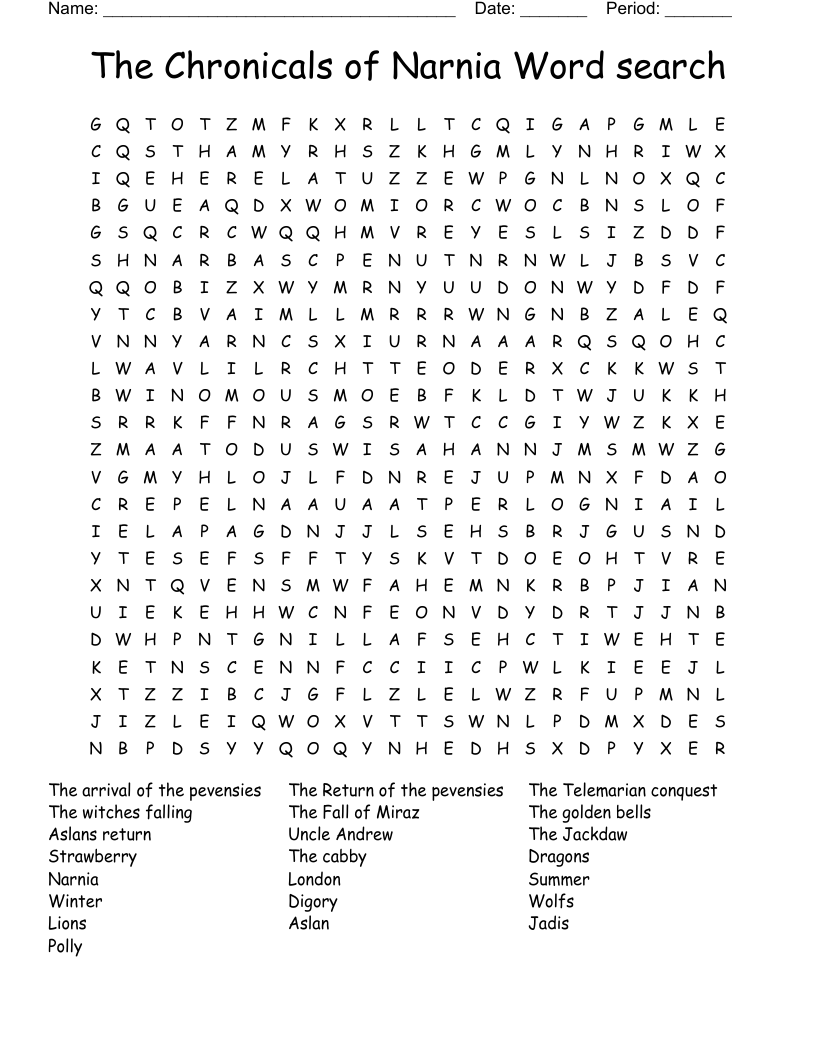 The Chronicals of Narnia  Word search