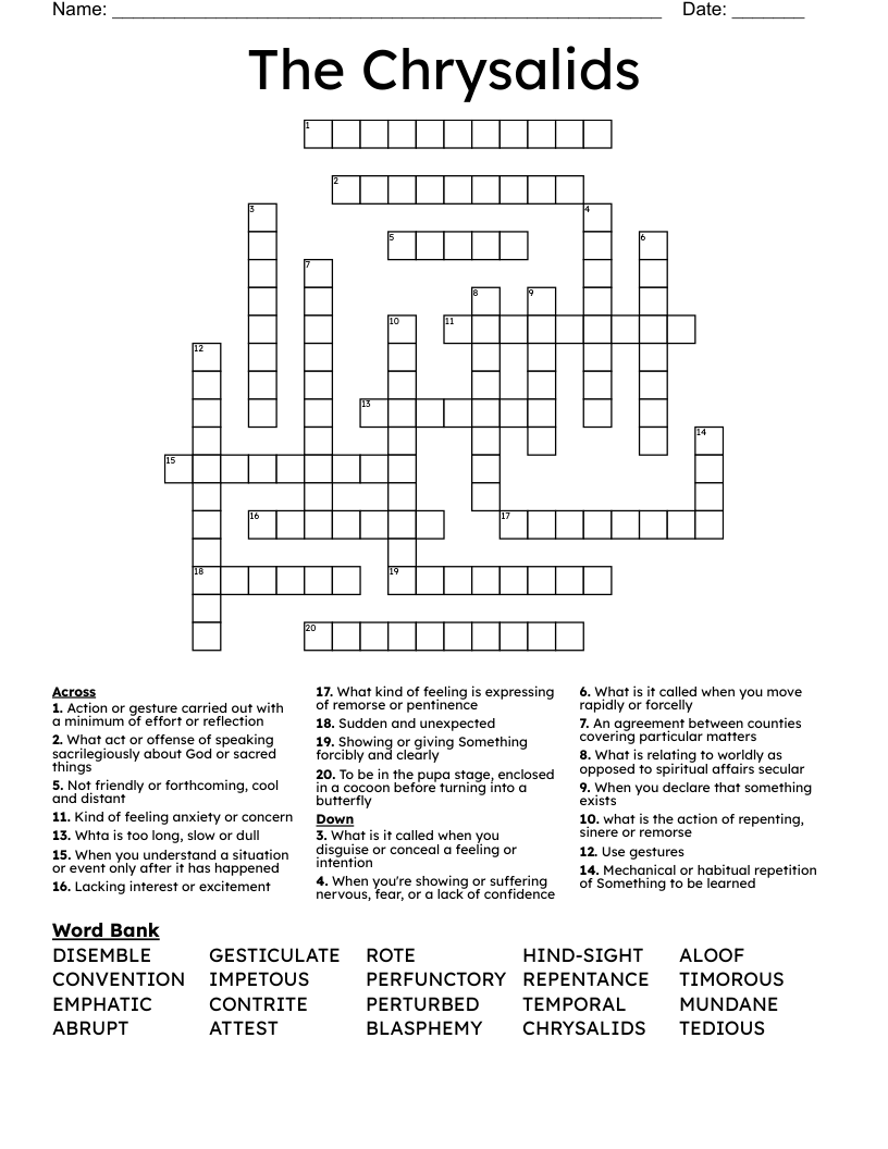 The Chrysalids Crossword
