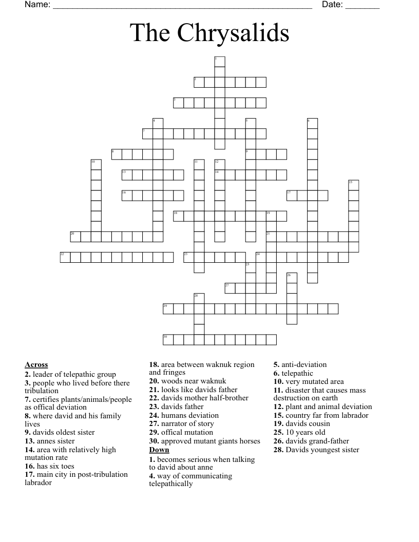 The Chrysalids Crossword