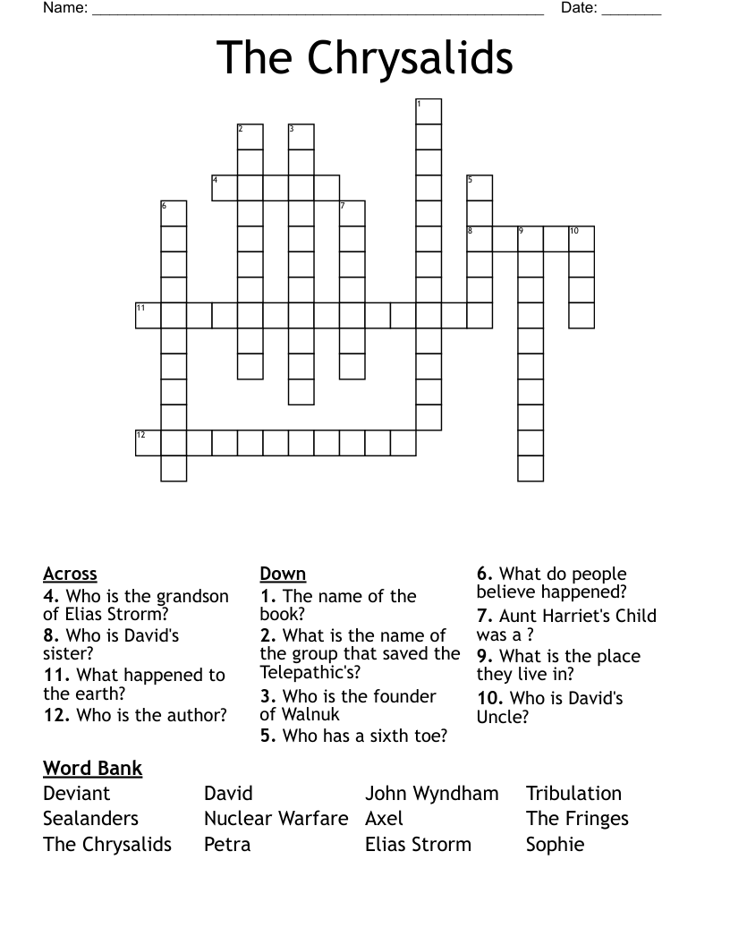 The Chrysalids Crossword