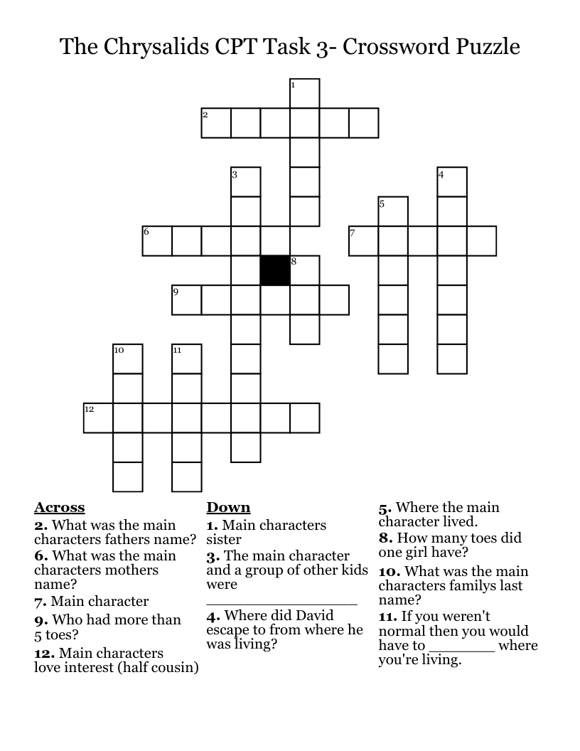 The Chrysalids CPT Task 3- Crossword Puzzle