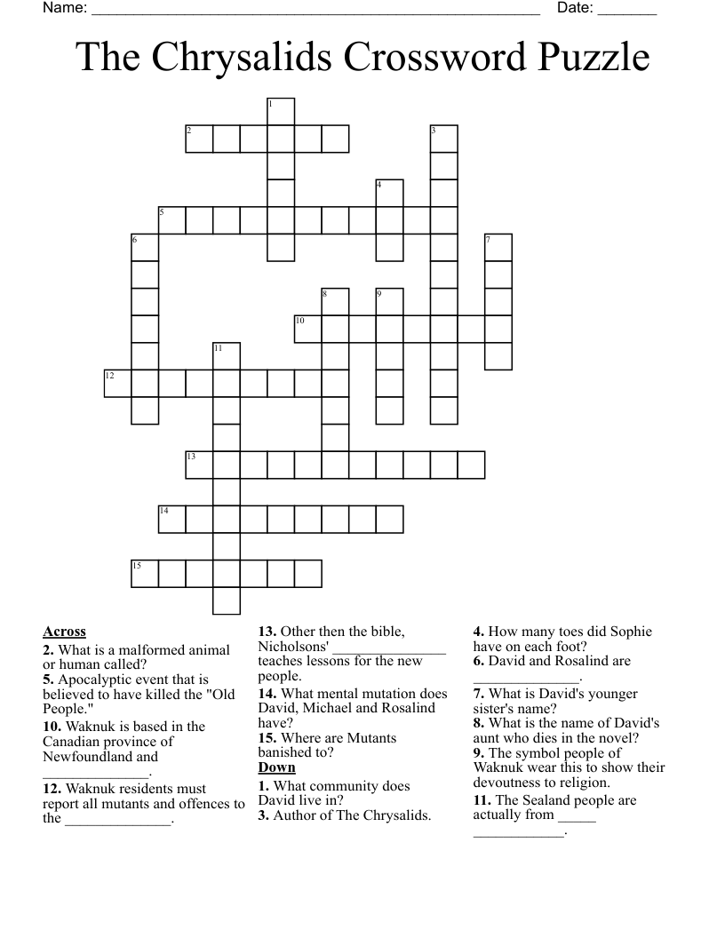 The Chrysalids Crossword Puzzle