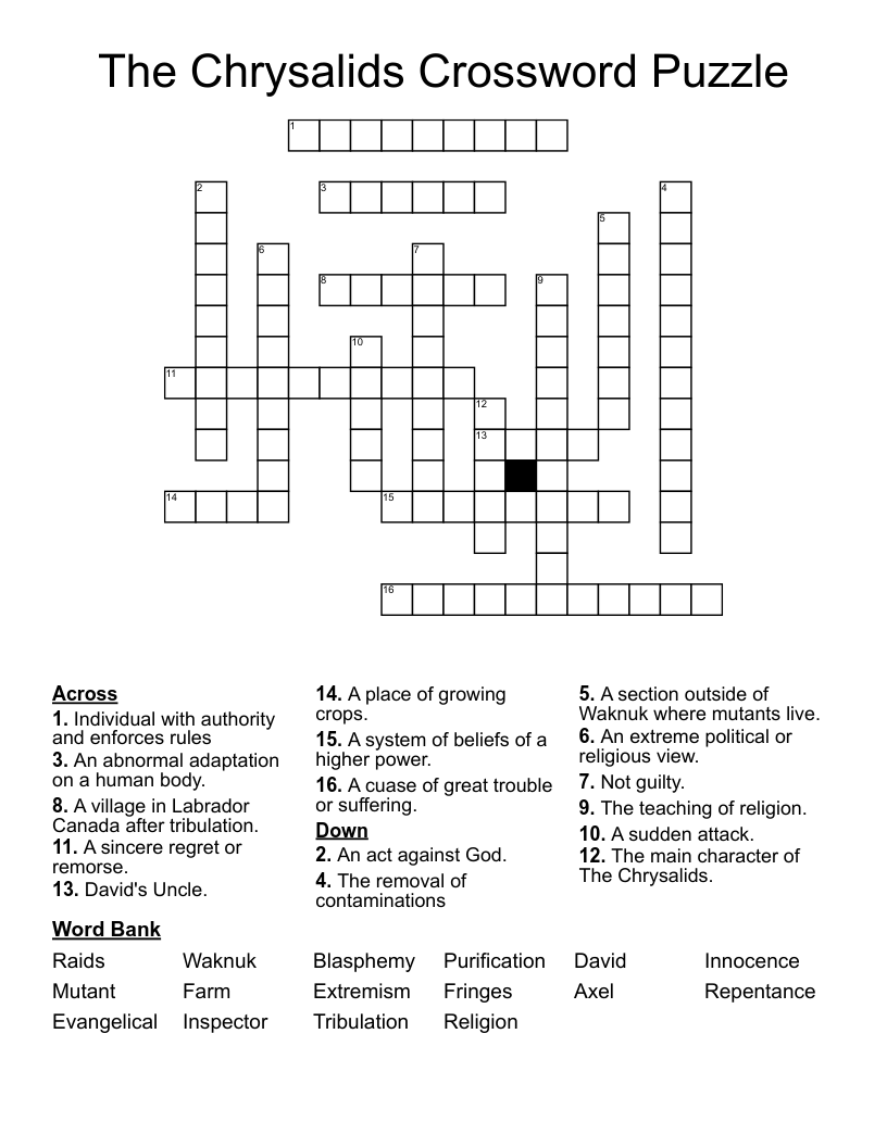 The Chrysalids Crossword Puzzle 
