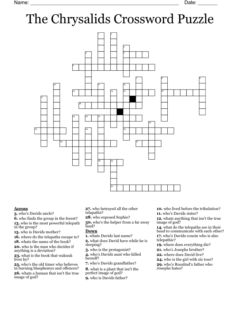 The Chrysalids Crossword Puzzle 