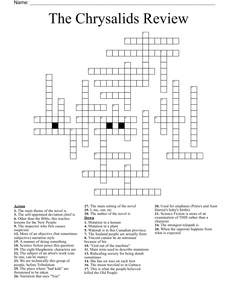 The Chrysalids Review Crossword