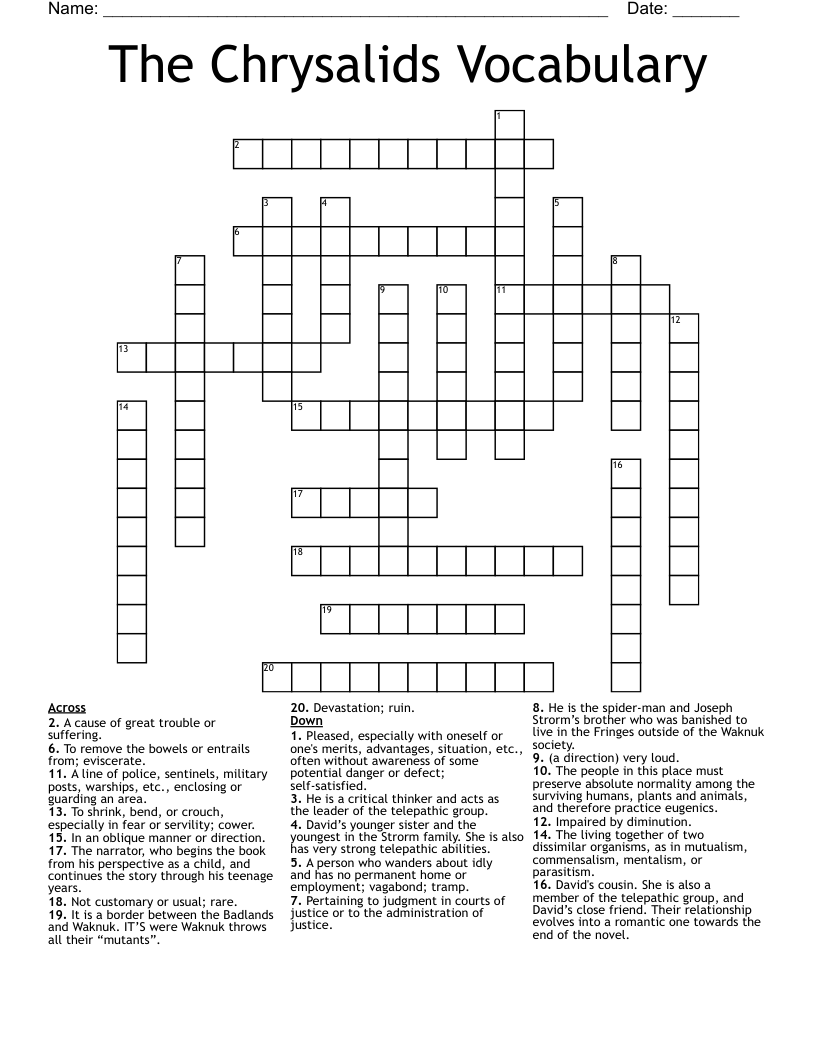 The Chrysalids Vocabulary Crossword