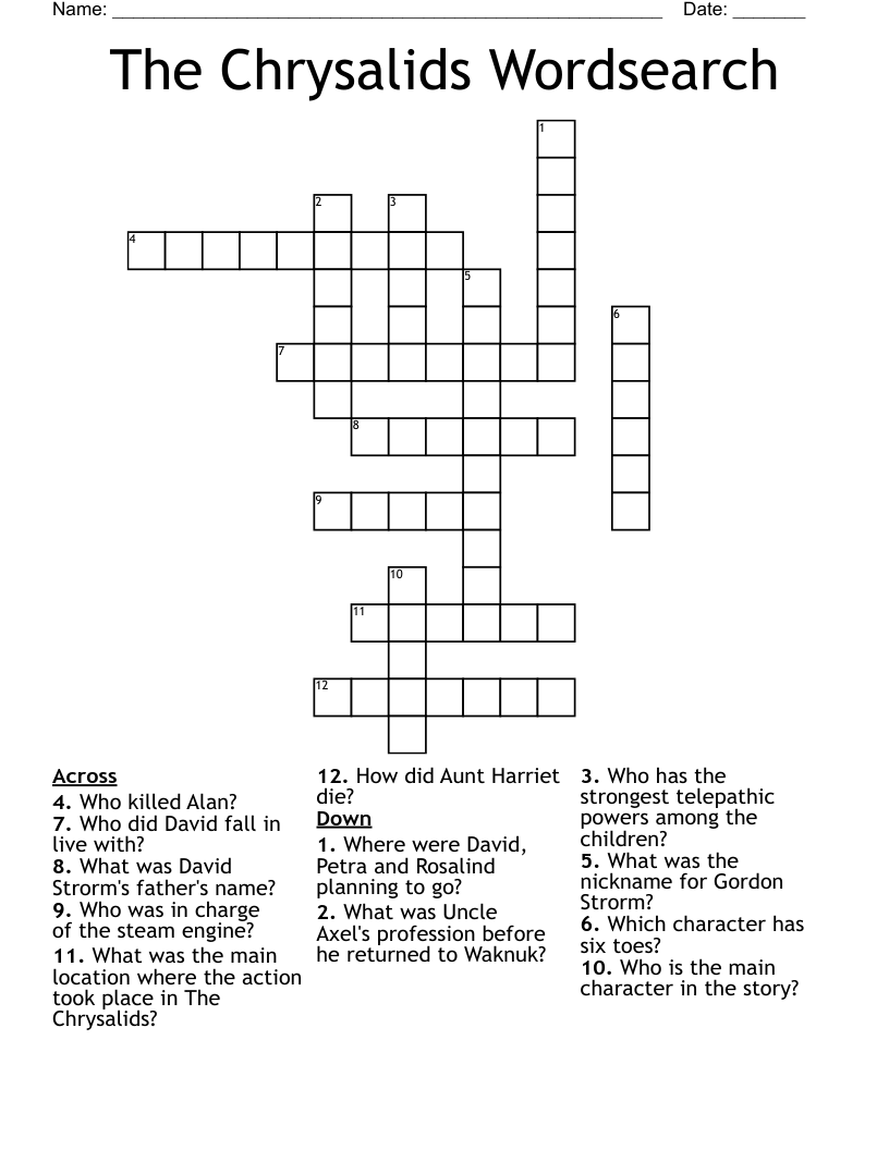 The Chrysalids Wordsearch Crossword