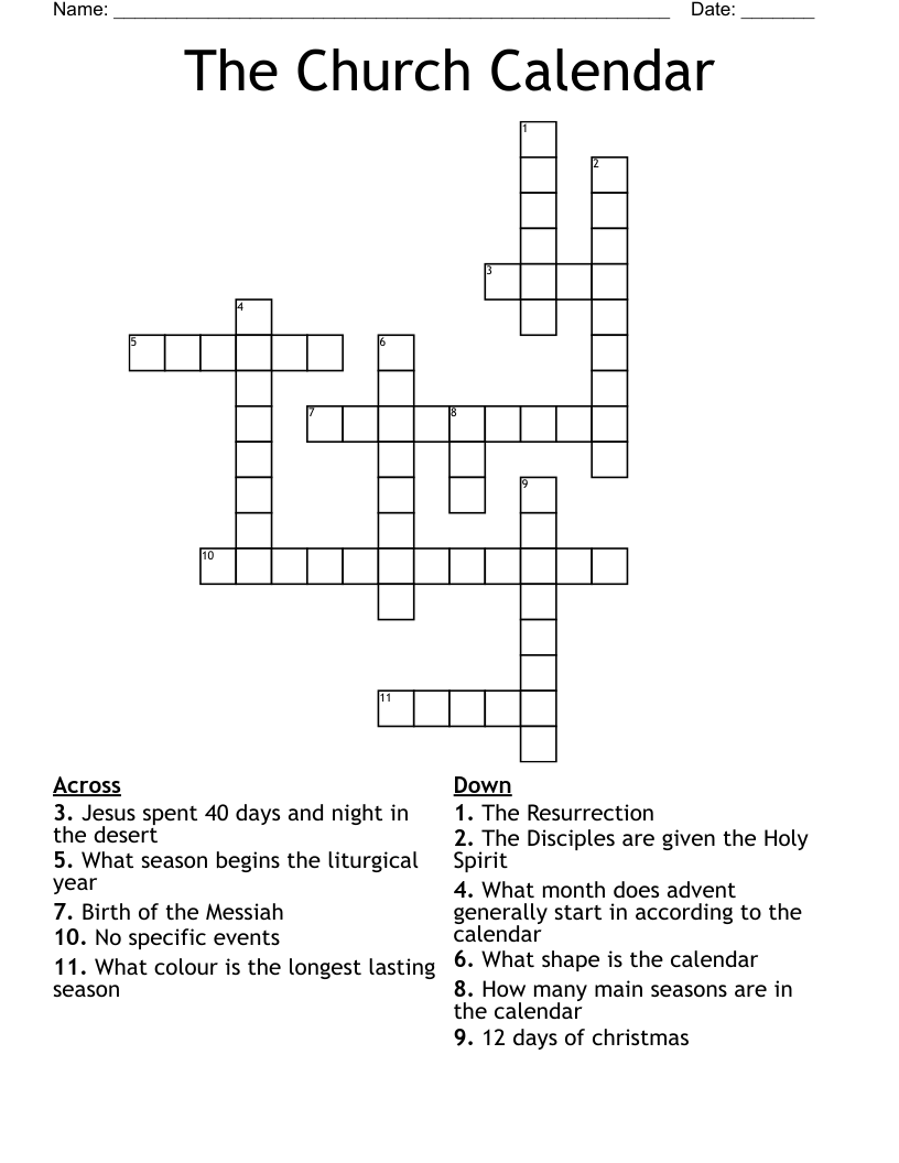 The Church Calendar Crossword