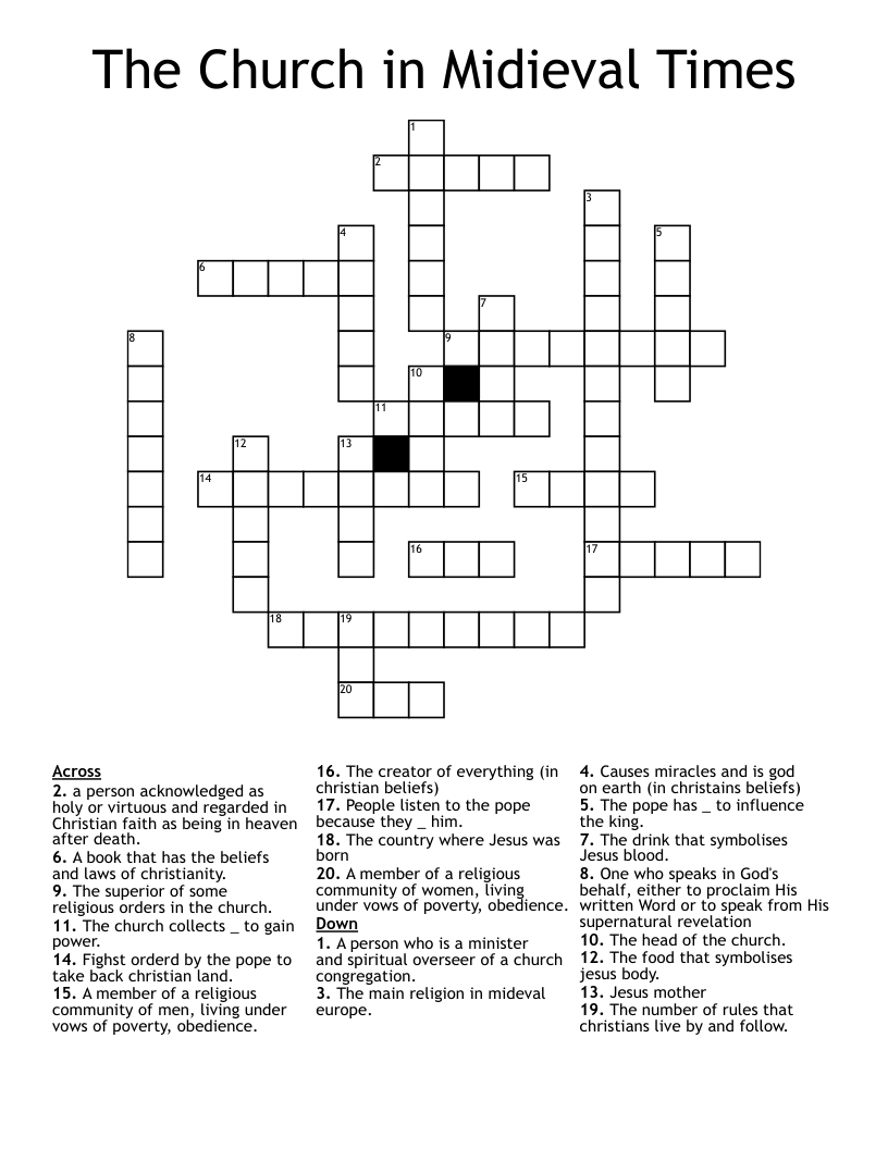 The Church in Midieval Times Crossword