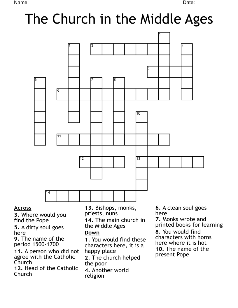 The Church in the Middle Ages Crossword