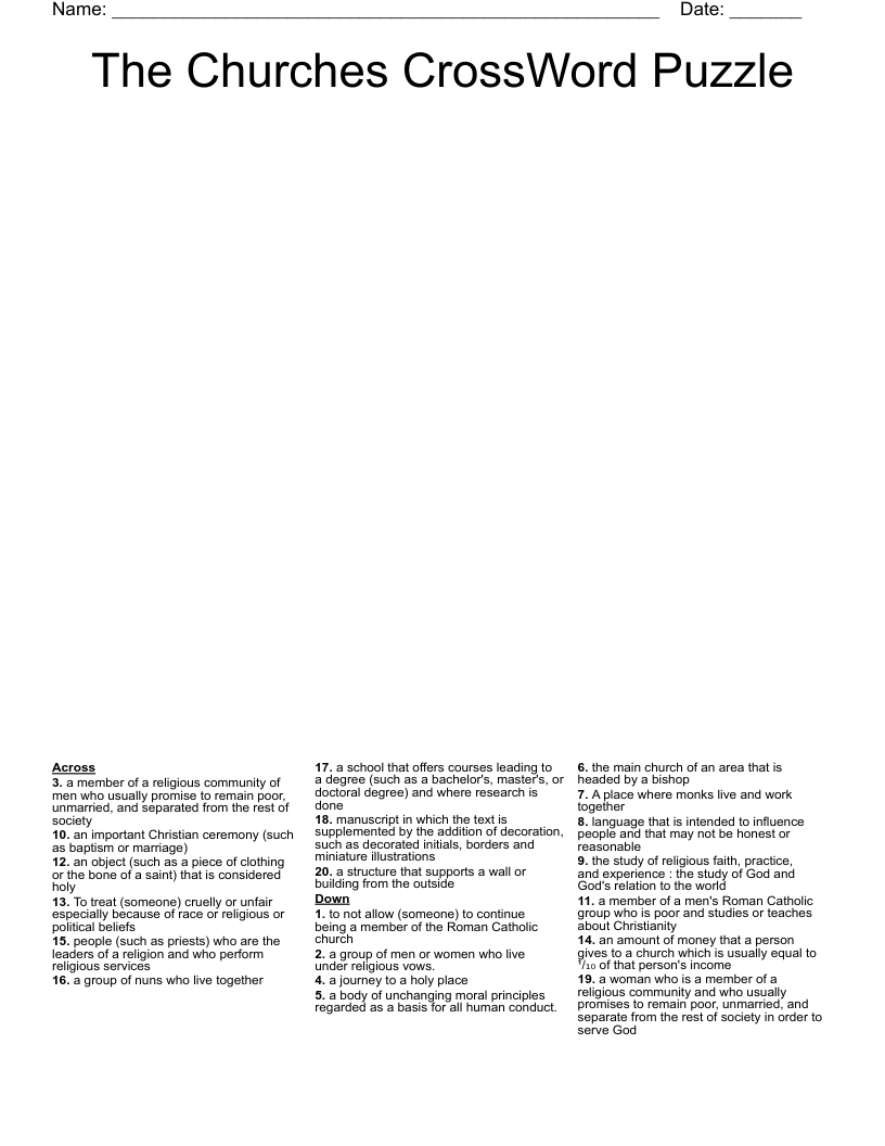 The Churches CrossWord Puzzle