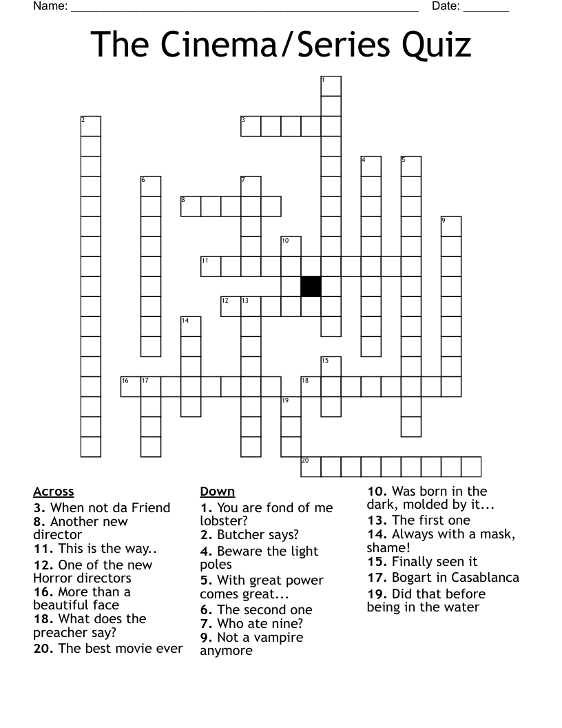 The Cinema/Series Quiz Crossword