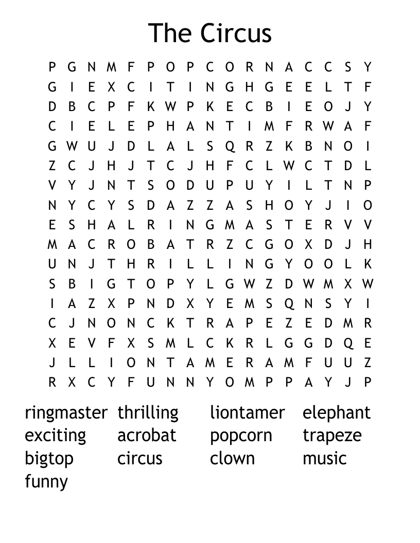 The Circus Word Search