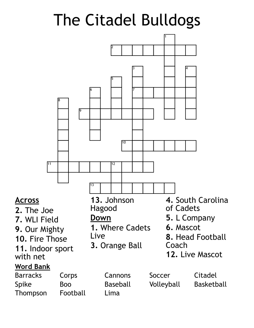 The Citadel Bulldogs Crossword