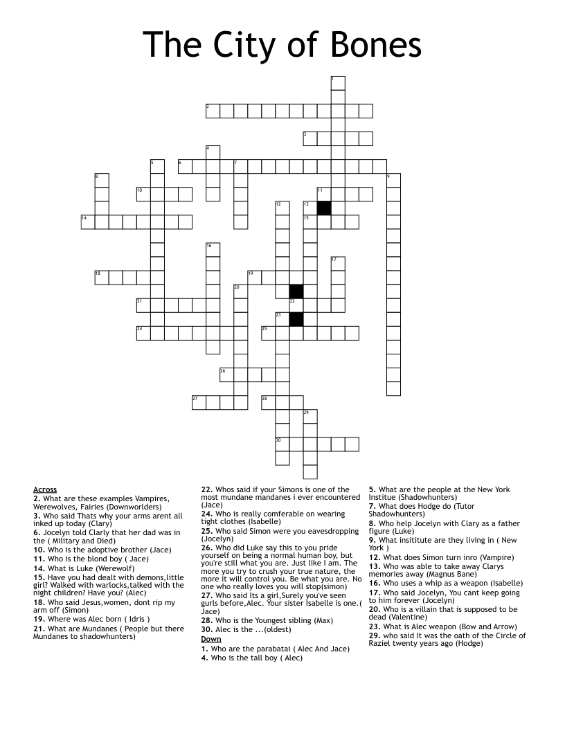 The City of Bones  Crossword