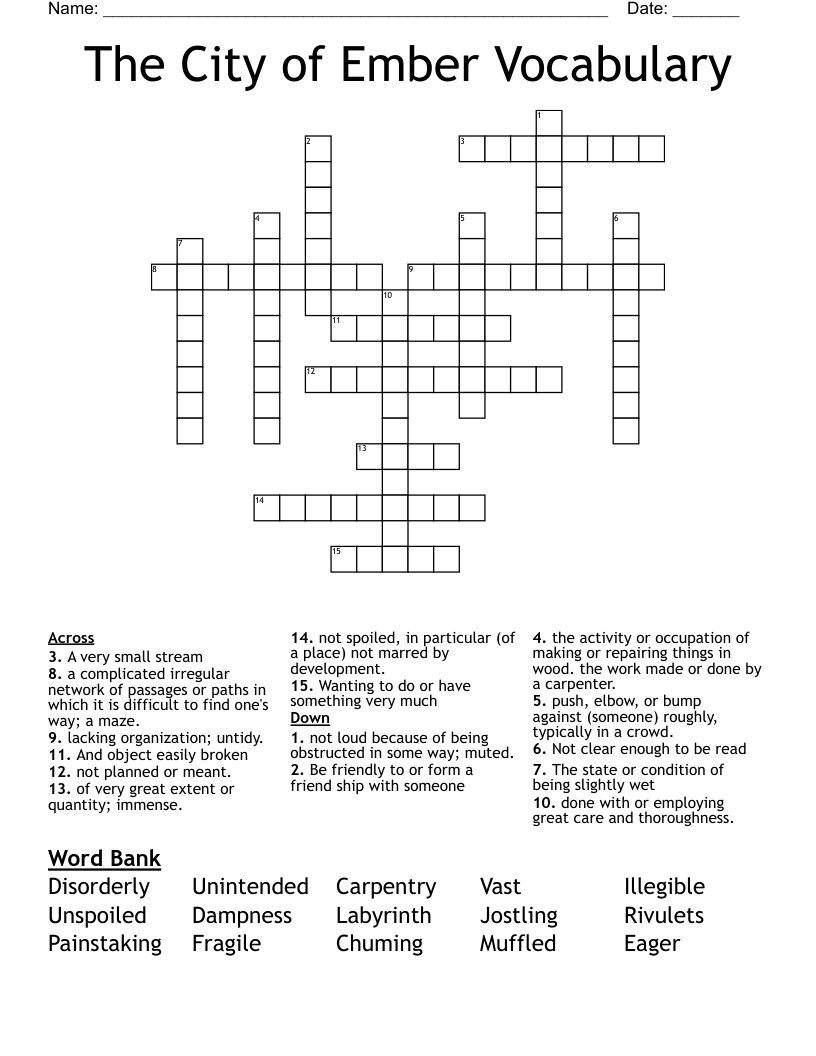 The City of Ember Vocabulary Crossword