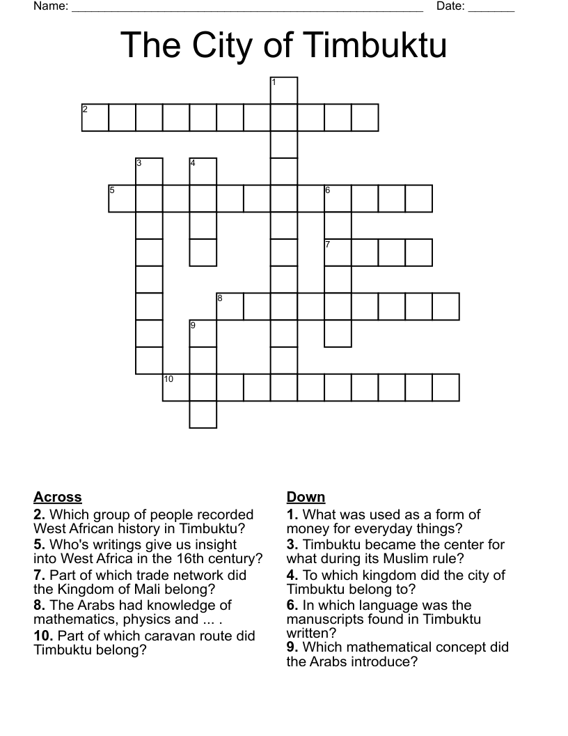 The City of Timbuktu Crossword