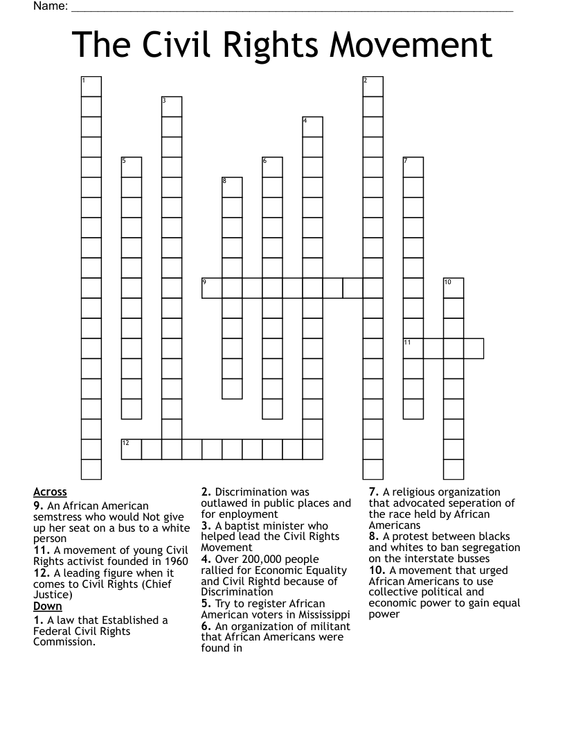 The Civil Rights Movement Crossword