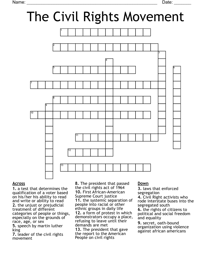 The Civil Rights Movement Crossword